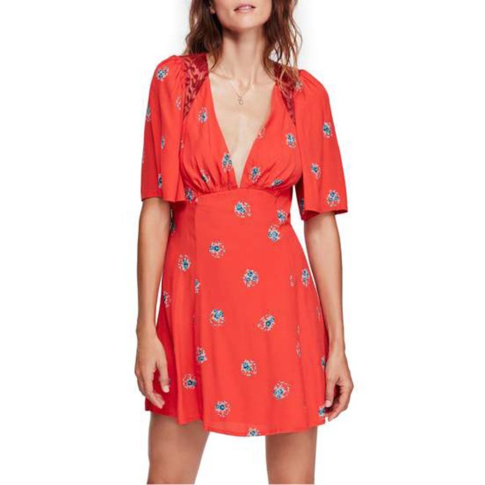 Free People Red Mockingbird V-Neck Dress
